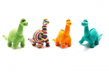 Small Stripe Diplodocus Knitted Dinosaur Rattle